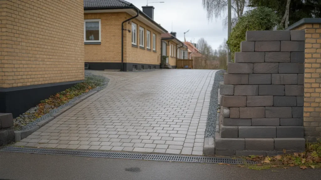 stens ttning av uppfart och ny st dmur i akalla kista